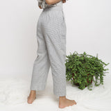 Back View of a Model Wearing Checkered Handspun Pull-On Straight Fit Pant