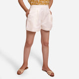 Front View of a Model wearing Breezy Off-White Striped Mid-Rise Shorts