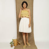 Off-White Striped Handspun Cotton Elasticated Paperbag Short Skirt