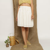 Off-White Striped Handspun Cotton Elasticated Paperbag Short Skirt