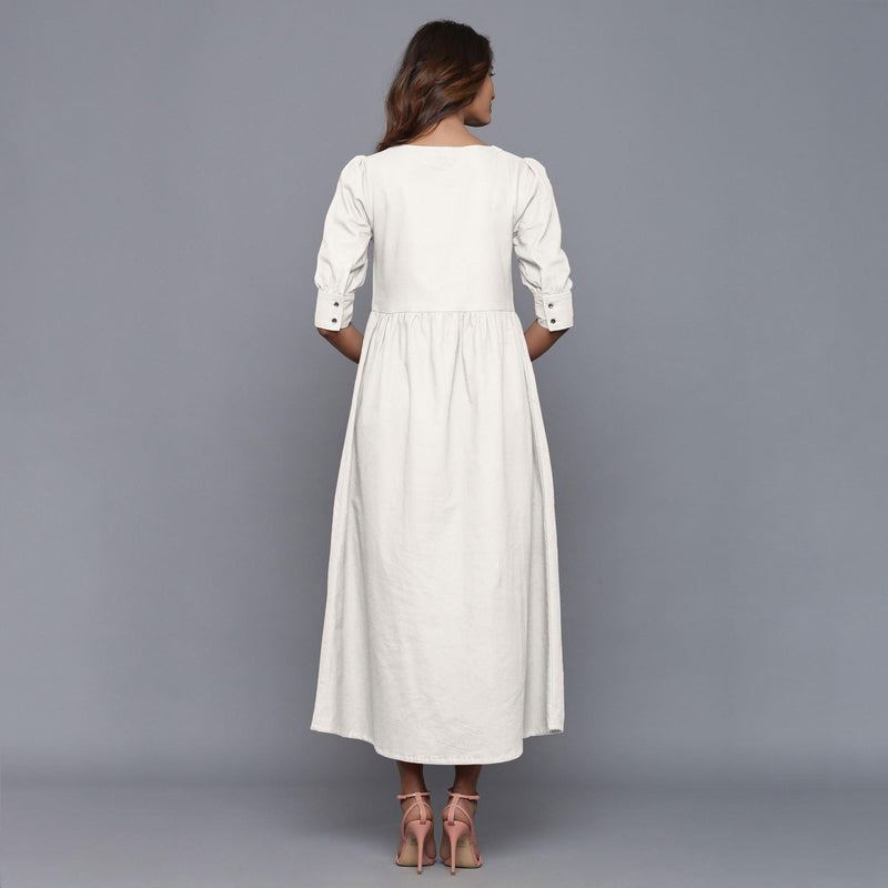 Off-White Warm Cotton Flannel Gathered Maxi Dress 38 Off-White Warm Cotton Flannel Gathered Maxi Dress 38