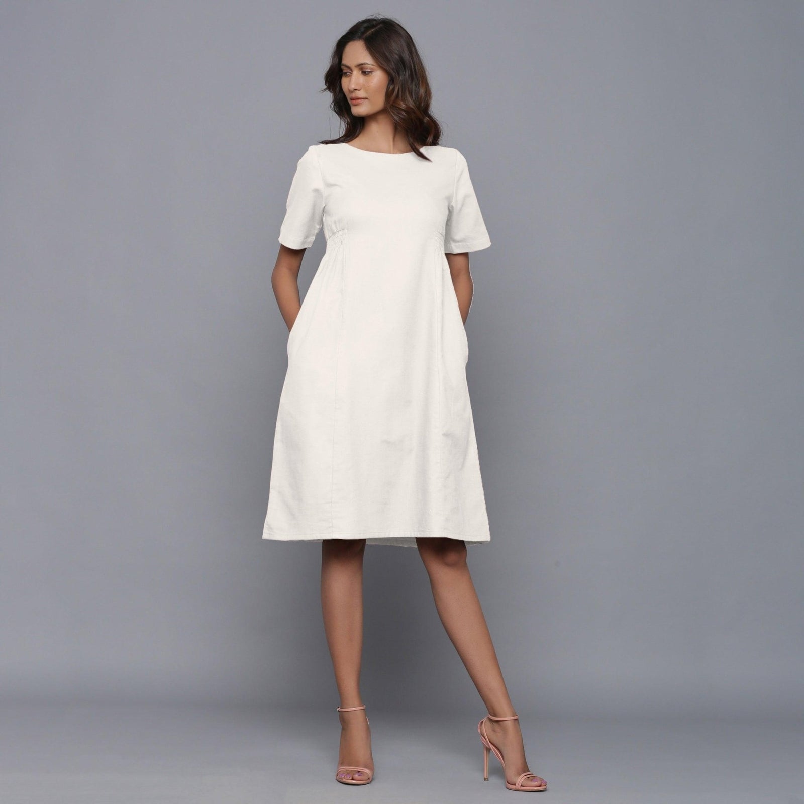 Off-White Warm Cotton Flannel Knee Length Dress 64