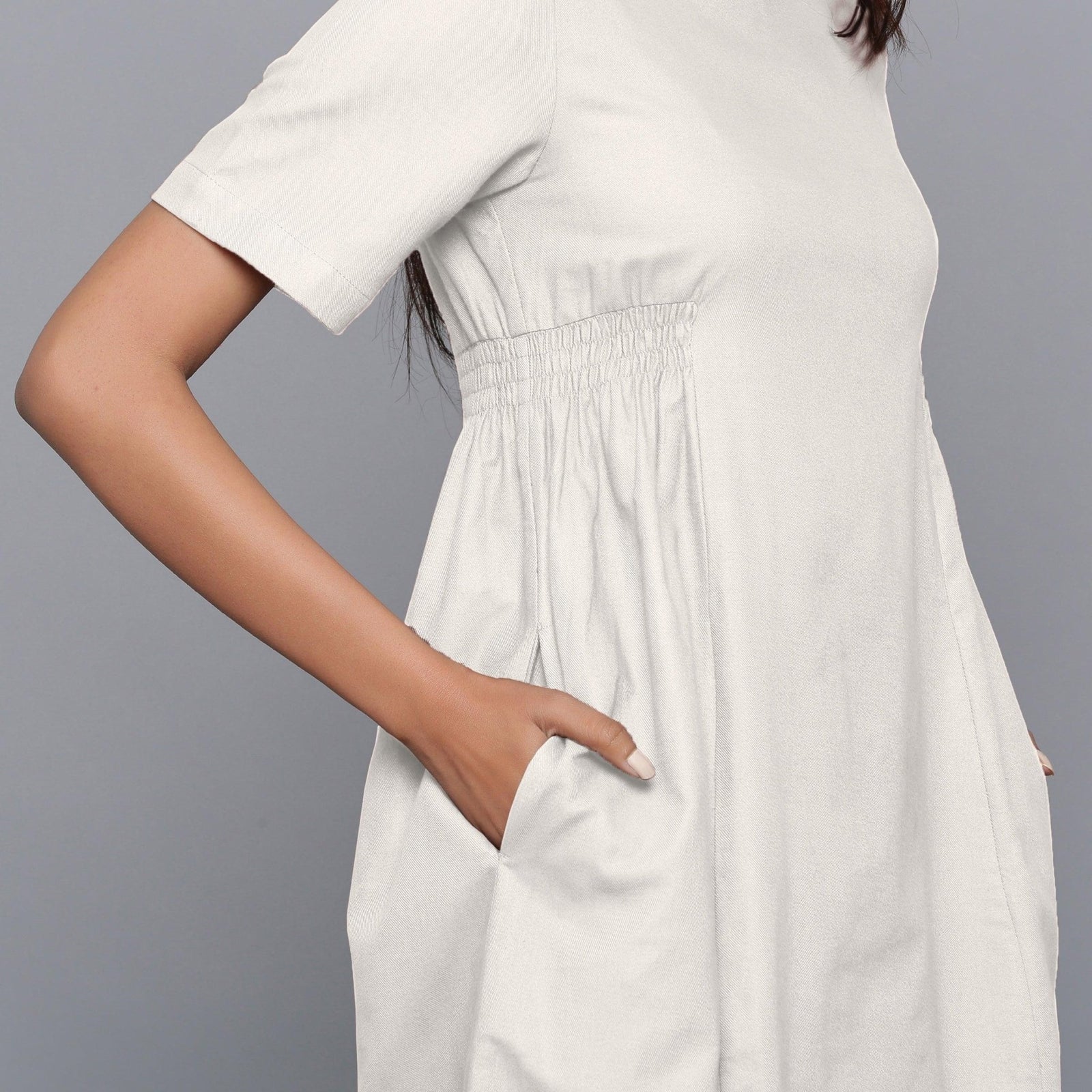 flannel off the shoulder dress Off-White Warm Cotton Flannel Knee Length Dress 64