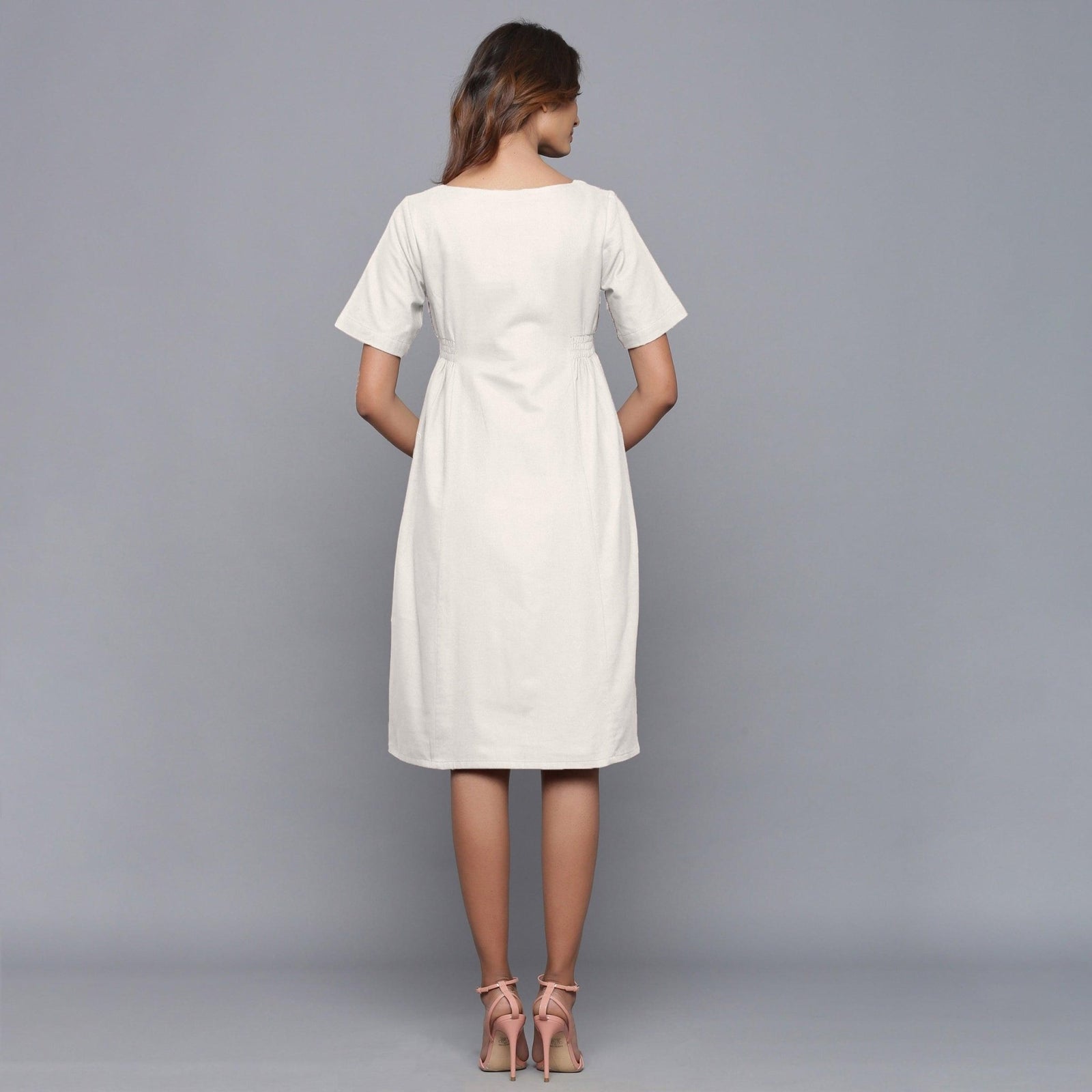 womens white knee length dress Off-White Warm Cotton Flannel 64