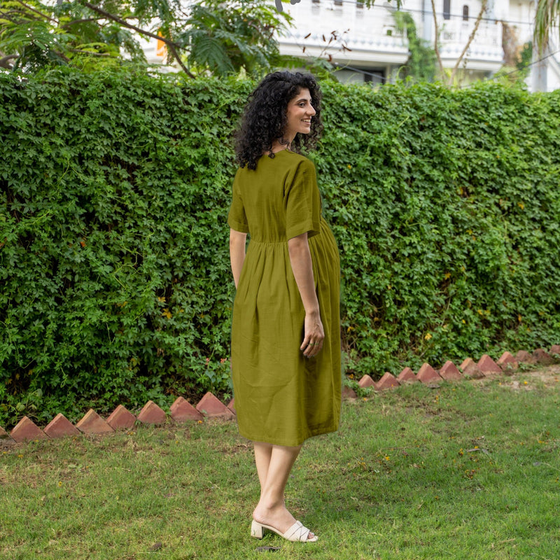 Olive Green 100% Cotton Button-Down Knee Length Pre and Post Maternity Dress 34" / Custom Height (Free) Olive Green 100% Cotton Button-Down Knee Length Pre and Post Maternity Dress 34" / Custom Height (Free)
