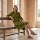 Olive Green 100% Cotton Short Shirt Dress