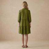Olive Green 100% Cotton Short Shirt Dress
