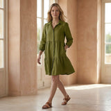 Olive Green 100% Cotton Short Shirt Dress