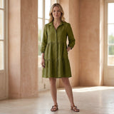 Olive Green 100% Cotton Short Shirt Dress