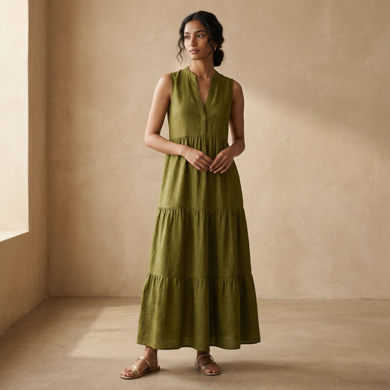 olive green v neck dress V Neck Satin Maxi Dress / Olive – Style Cheat main image 0