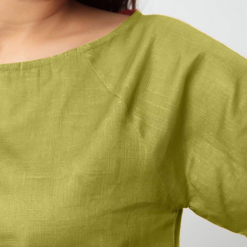 Olive Green Boat Neck Half Sleeve Cotton Top