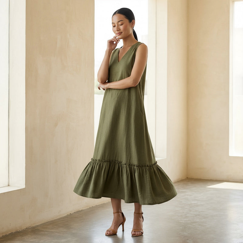olive green sleeveless dress Maxine Olive Sleeveless Contrast Stitched Belted Mini Dress