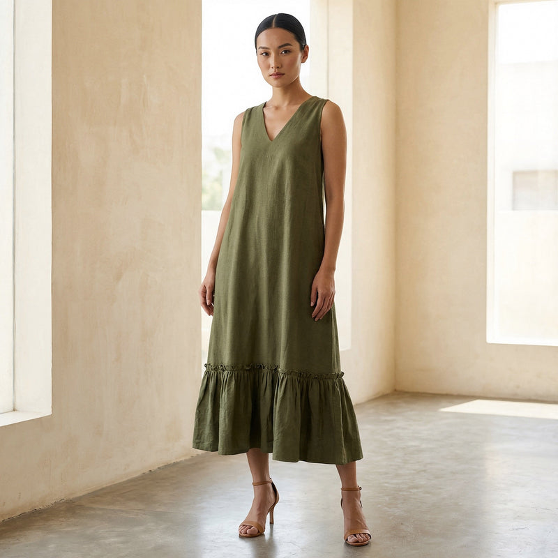 sleeveless olive green dress Sabrina Sleeveless Satin Maxi Dress