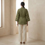 Olive Green Cotton Flax Kyoto Kimono Sleeve Wrap Top