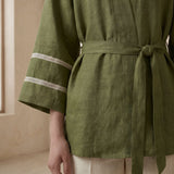 Olive Green Cotton Flax Kyoto Kimono Sleeve Wrap Top