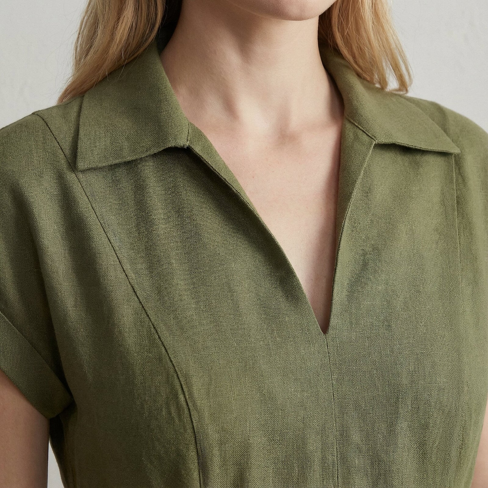 Buy Olive Green Cotton Flax Paneled A-Line Midi Dress Online at  SeamsFriendly