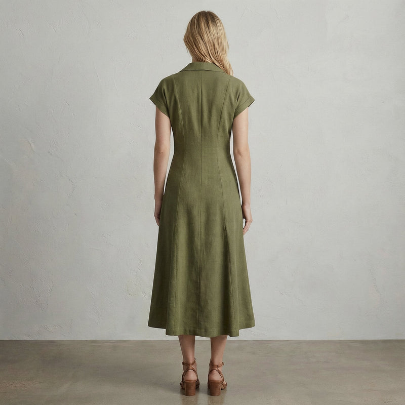 slim fit dress slacks Dark Army Green Denim Thick Strap Midi Dress main image 0