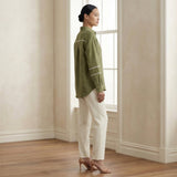 Olive Green Cotton Flax Relaxed Full Sleeve Button-Down Shirt
