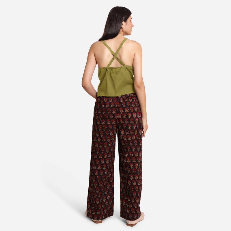 Olive Green Cotton Flax U-Neck Criss-Cross Spaghetti Top