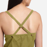 Olive Green Cotton Flax U-Neck Criss-Cross Spaghetti Top