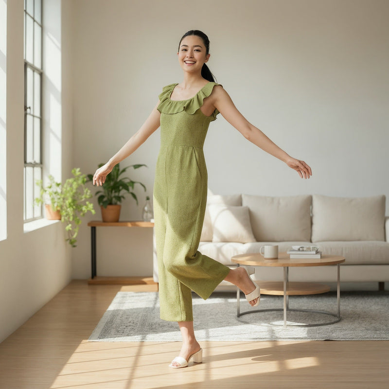 midi jumpsuit dress Buy Olive Green Cotton Frilled Square Neck Midi Jumpsuit Online at  SeamsFriendly