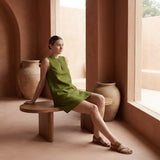 Olive Green Cotton Sleeveless A-Line Short Shift Dress