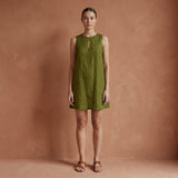 Olive Green Cotton Sleeveless A-Line Short Shift Dress