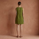 Olive Green Cotton Sleeveless A-Line Short Shift Dress