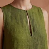 Olive Green Cotton Sleeveless A-Line Short Shift Dress