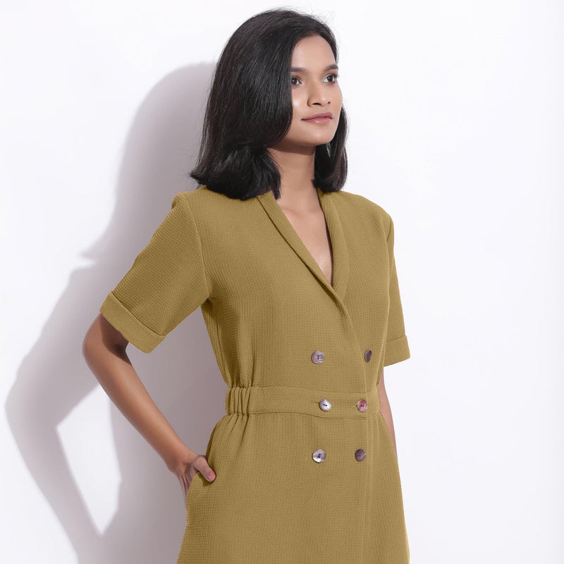 Olive Green Cotton Waffle Knee Length Coat Dress 70" / Tall (5'7" and above) Olive Green Cotton Waffle Knee Length Coat Dress 70" / Tall (5'7" and above)