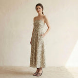 Olive Green Floral Block Print Cotton Ankle Length Flared Sundress