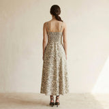 Olive Green Floral Block Print Cotton Ankle Length Flared Sundress