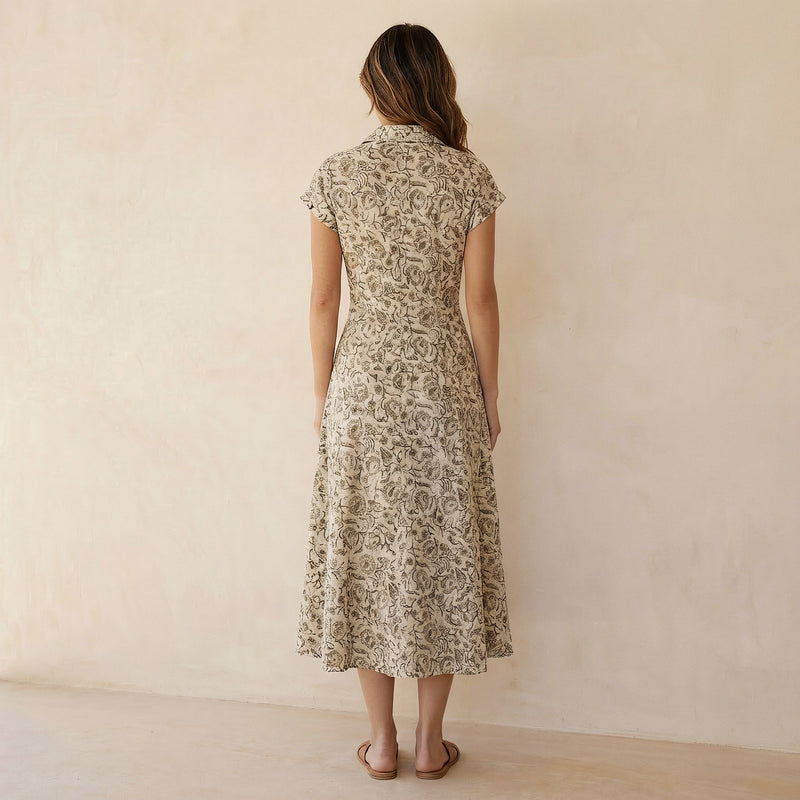 olive green floral dress Buy Olive Green Floral Block Print Cotton Paneled A-Line Midi Dress Online  at SeamsFriendly