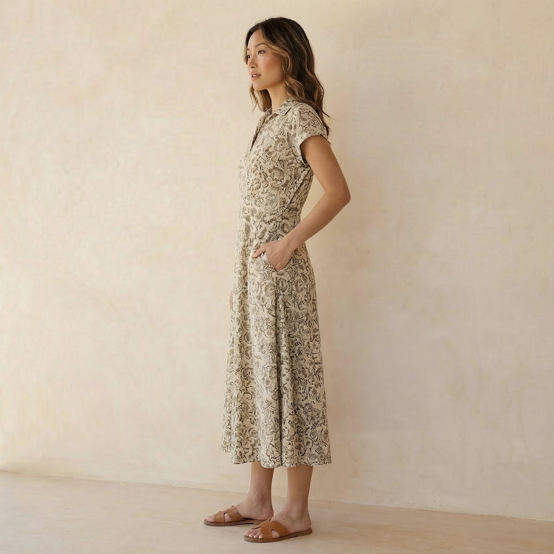 olive green dress floral Buy Olive Green Floral Block Print Cotton Paneled A-Line Midi Dress Online  at SeamsFriendly