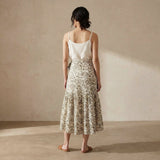 Olive Green Floral Block Print Cotton Ruffle Midi Wrap Skirt