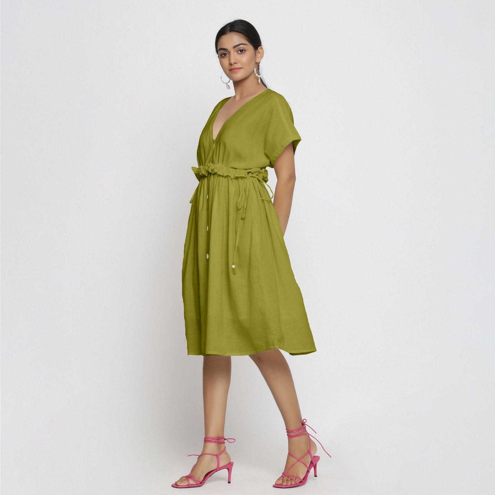 olive green bohemian dress Embroidered Olive Green Maxi Dress: Boho Rayon Caftan