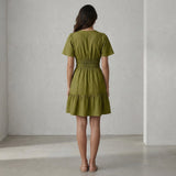 Olive Green Handspun Cotton Elasticated Short Tier Dress