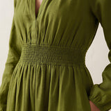 Olive Green Handspun Cotton Fit and Flare Maxi Tier Dress