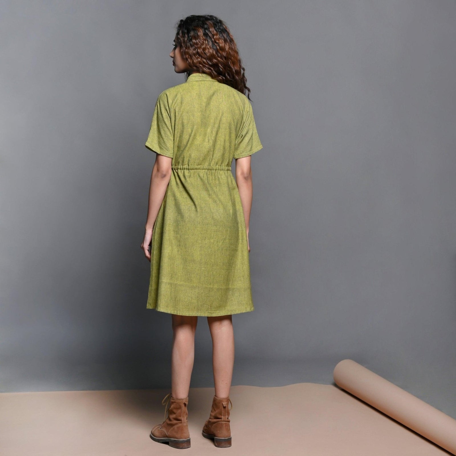 Olive Green Handspun Cotton Short Safari Dress 70" / Custom Height (Free) Olive Green Handspun Cotton Short Safari Dress 70" / Custom Height (Free)