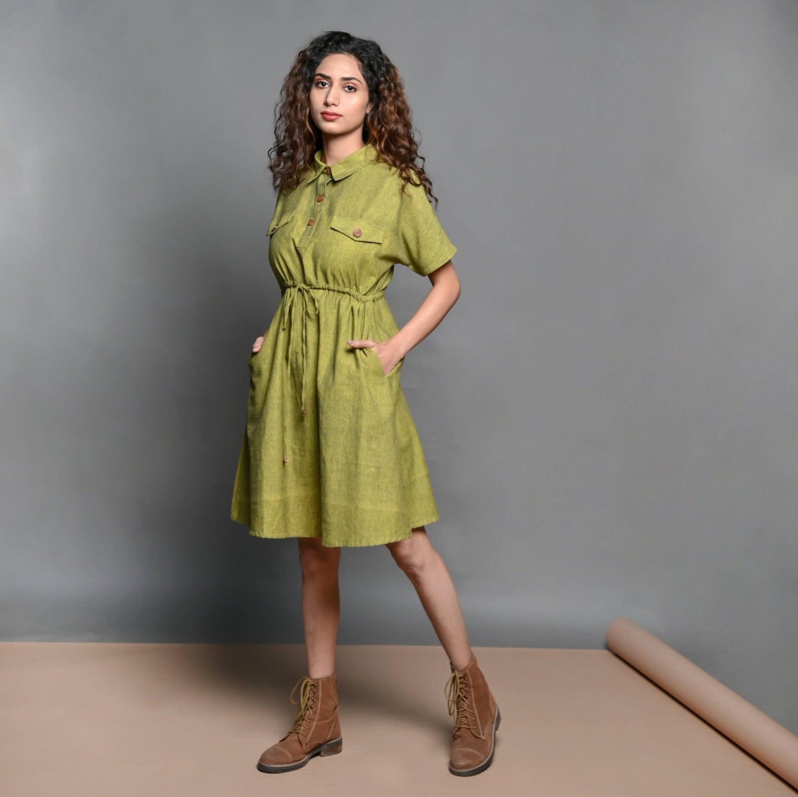 HOT ! Green Shirt Dress Olive Green Dress With Pockets Olive Green Handspun Cotton Short Safari Dress 70" Custom Height (Free) HOT ! Green Shirt Dress Olive Green Dress With Pockets Olive Green Handspun Cotton Short Safari Dress 70" Custom Height (Free)