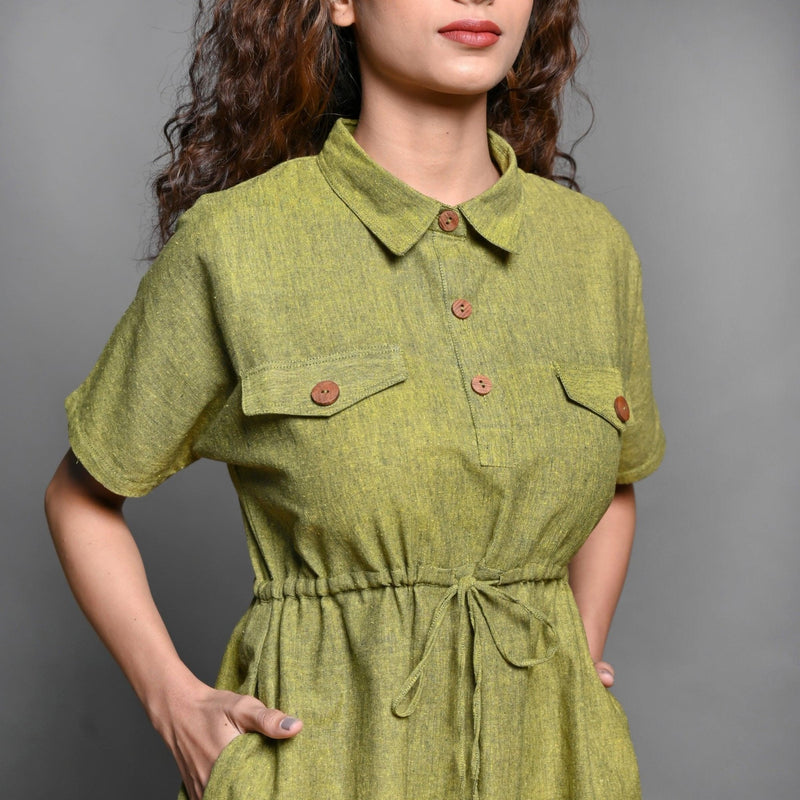 Olive Green Handspun Cotton Short Safari Dress 40" / Tall (5'7" and above) Olive Green Handspun Cotton Short Safari Dress 40" / Tall (5'7" and above)