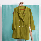 Olive Green Mirror Work Handspun Cotton Welt Pocket Coat