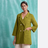Olive Green Mirror Work Handspun Cotton Welt Pocket Coat