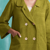 Olive Green Mirror Work Handspun Cotton Welt Pocket Coat