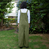 Olive Green Warm Cotton Corduroy Ankle Length Dungaree