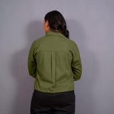 Olive Green Warm Cotton Flannel Button-Down Shacket