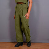 Olive Green Warm Cotton Flannel High-Rise  Convertible Jogger Cargo Pant