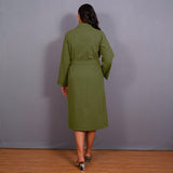 Olive Green Warm Cotton Flannel Midi Blazer Dress