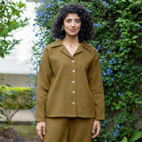 Olive Green Warm Cotton Waffle Comfort Fit Button-Down Shirt