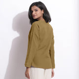 Back View of a Model wearing Olive Green Cotton Waffle Drop Shoulder Top